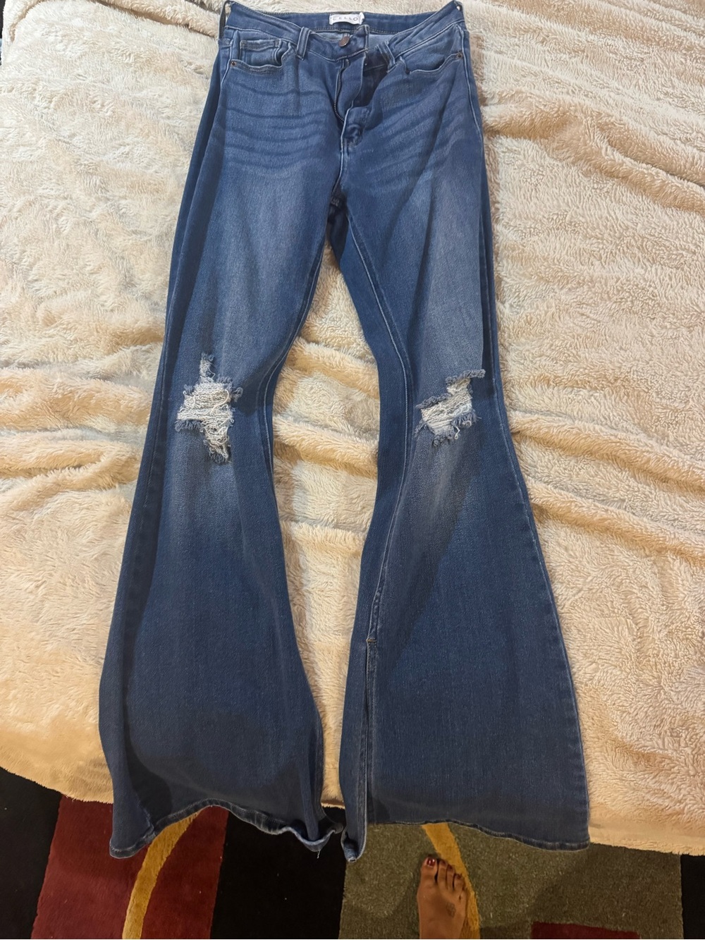 Cello Dark Blue Flared Distressed Jeans